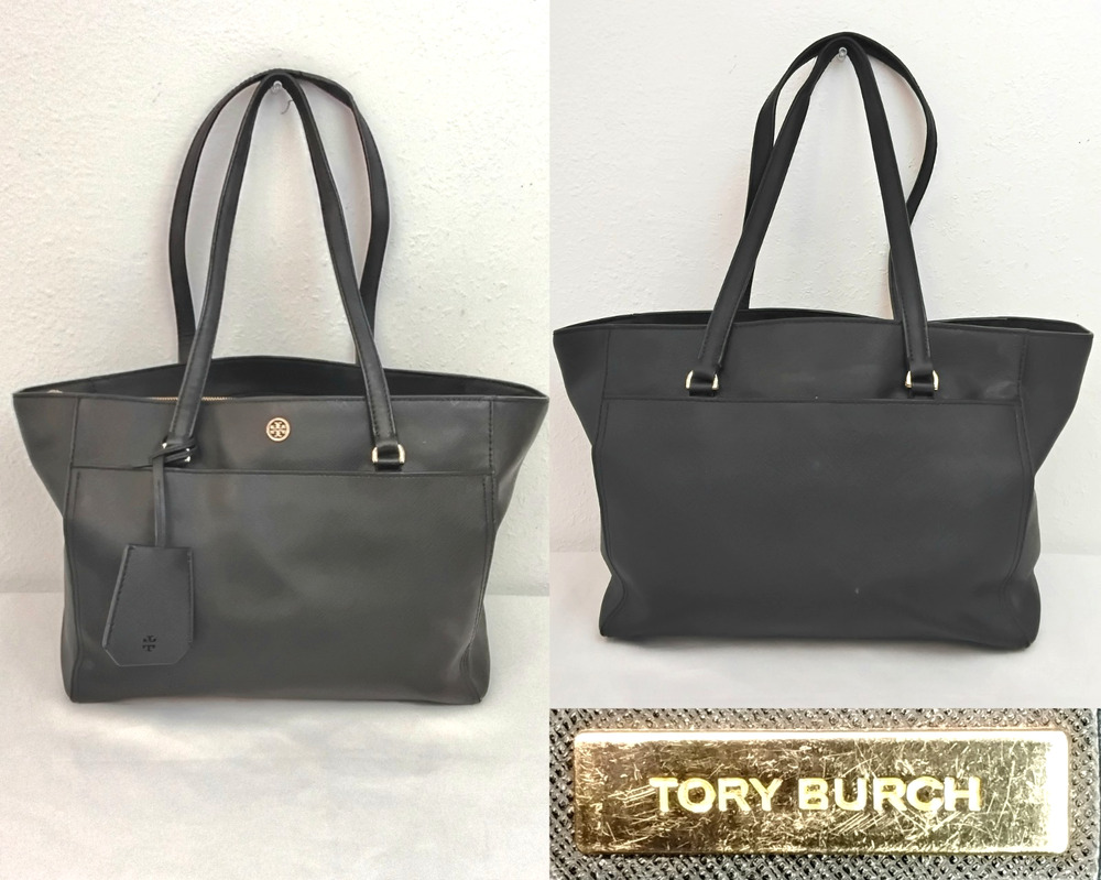 Tory Burch Purse Black w/ Gold Hardware Tote Bag Medium Size Shoulder Bag #J6063